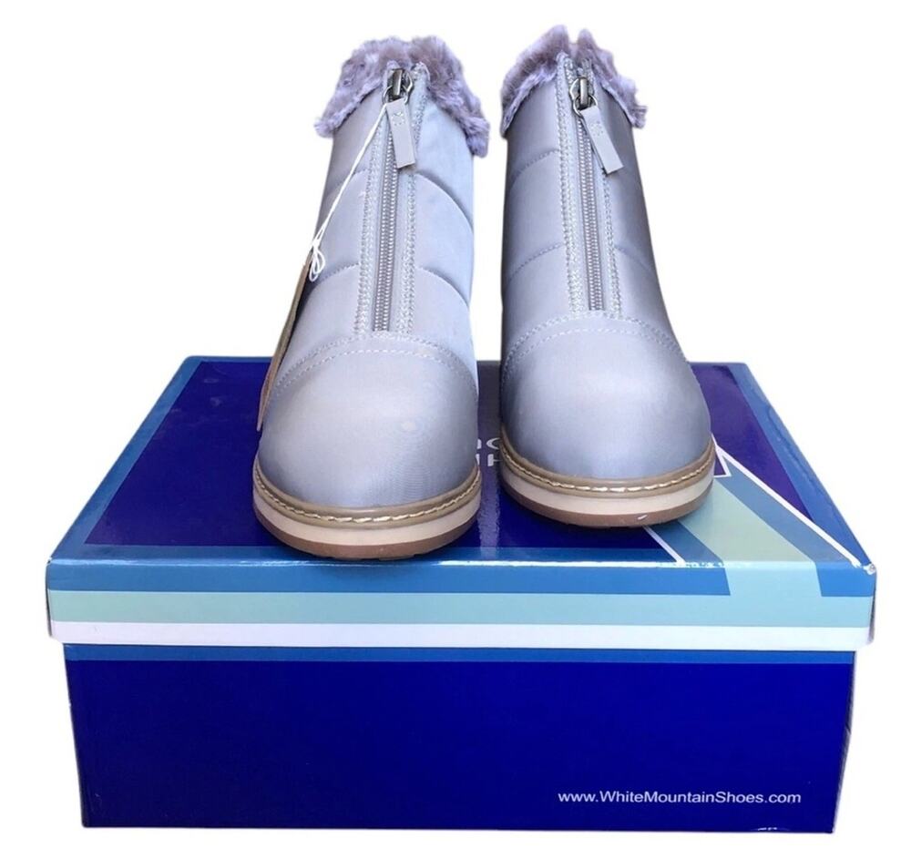 White Mountain Tamarin Puffer Ankle Booties Light Gray Faux Fur Cozy 7.5 NWB